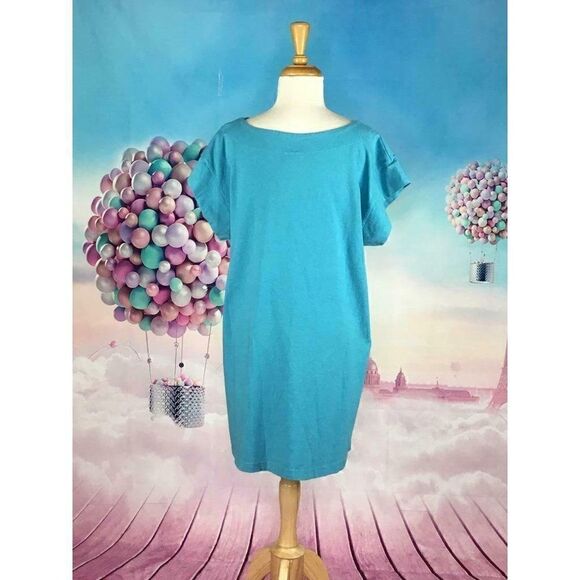 Pacific Cotton S Turquoise Dress ~Boutique~  Lagenlook | Trapeze | Shift - Picture 3 of 4